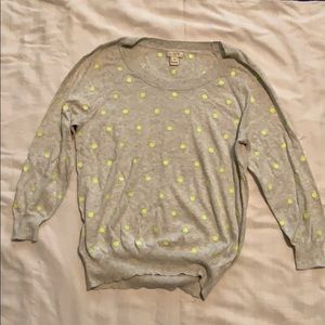 J Crew gray and yellow polka dot sweater